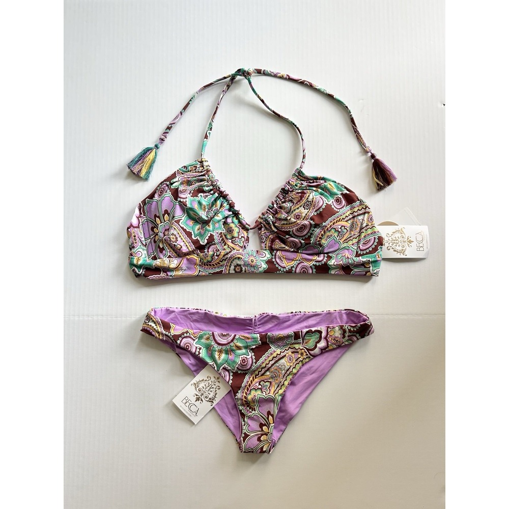 Floral Paisley Print Bikini Set Becca Vanessa Twist Banded Halter 270688 Beach